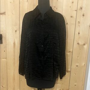 Black Sheer Textured Button-Up Blouse